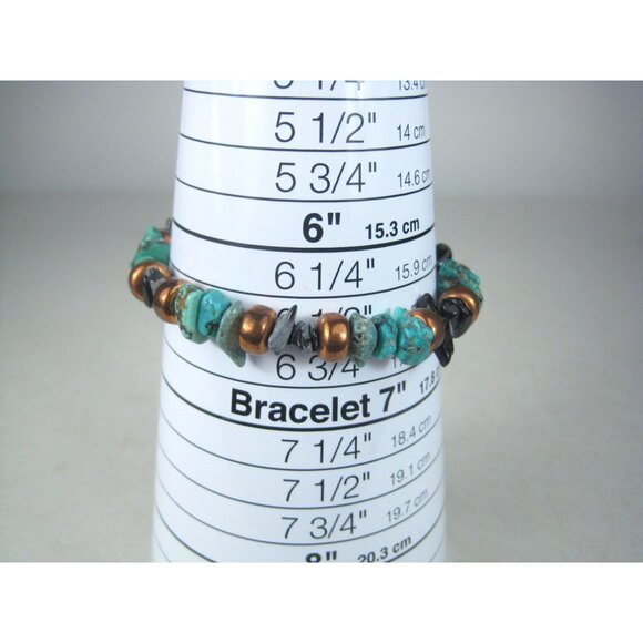 Handcrafted Turquoise Stone Copper Bead Bracelet Snowflake Agate Chip Black - Picture 6 of 6